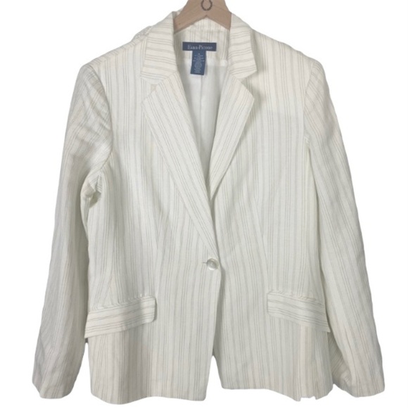 EVAN-PICONE Linen Blend Green Cream Stripe Blazer 1-button Closure 12 - Picture 1 of 11